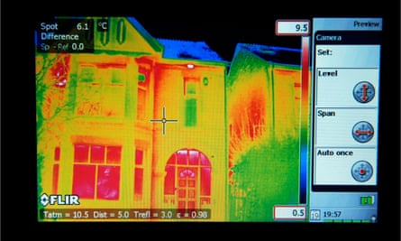Heat loss from a property, seen through an infra-red camera