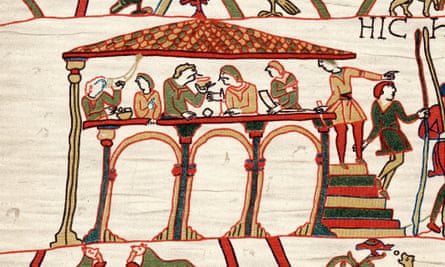 Harold II, last Anglo-Saxon king of England, portrayed on the Bayeux Tapestry before his defeat to William the Conqueror.