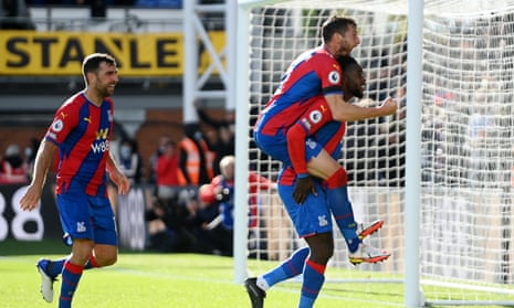 Jeffrey Schlupp celebrates his equaliser with Joel Ward as Crystal Palace stage a second-half comeback.