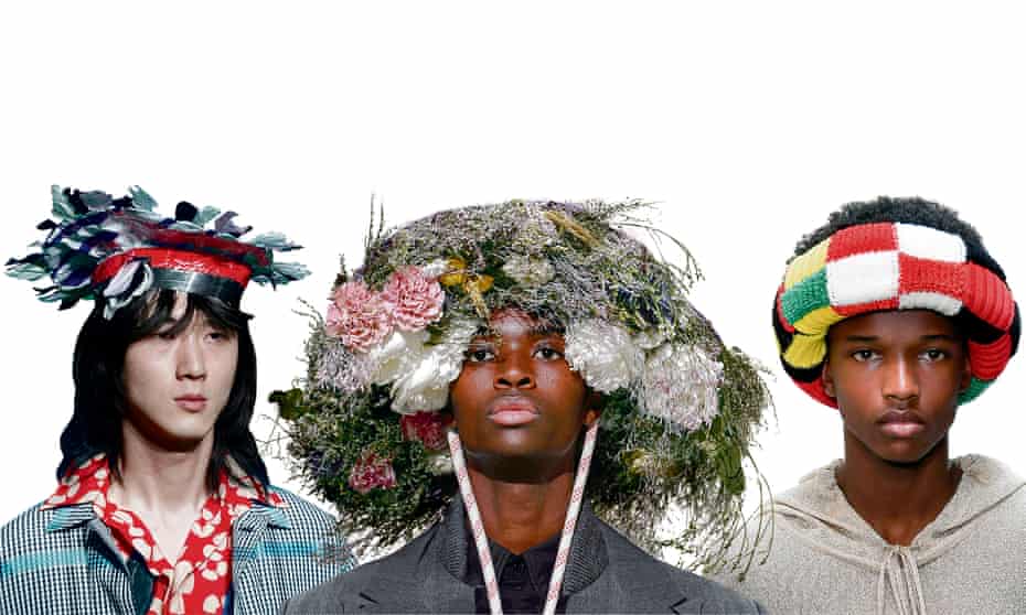 Hats on the catwalk at Marni, Louis Vuitton and JW Anderson at SS20Paris fashion week men’s. 