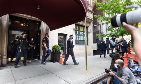 The scene outside Giuliani’s apartment in Manhattan on Wednesday.