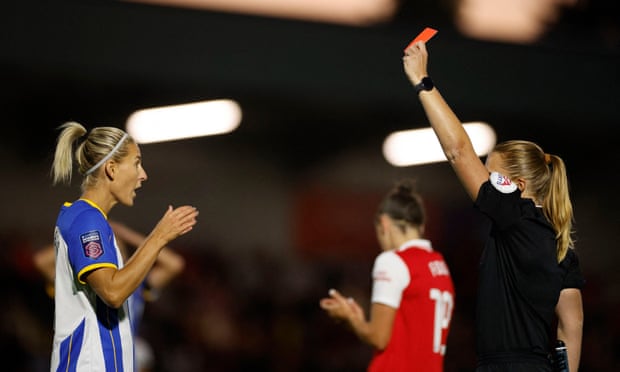 Arsenal make perfect WSL start as Beth Mead punishes early Brighton red card | Women's Super League 1 Emma Kullberg is shown the red card.