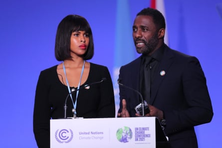 Sabrine Dhowre and Elba at Cop 26 in Scotland, the UN climate change conference.