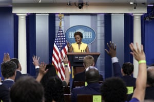 White House principal deputy press secretary Karine Jean-Pierre speaks during a press briefing.