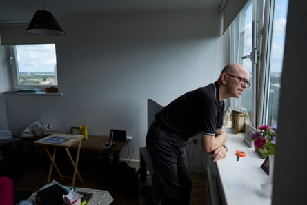 Chris Penfold-Ivany, who rents a flat on the 13th floor of Willow Rise in Kirkby, Merseyside.