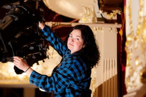 Heather is photographed in one of the grand circle boxes, which is now used to support a lighting rig, rather than as a private spot for the privileged to get uninterrupted views of the stage.