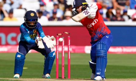 England's Danni Wyatt is bowled by Chamari Athapaththu.