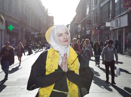 Megan Scott, a repeal campaigner, dressed as Saint Brigid, patron of Ireland, in Dublin