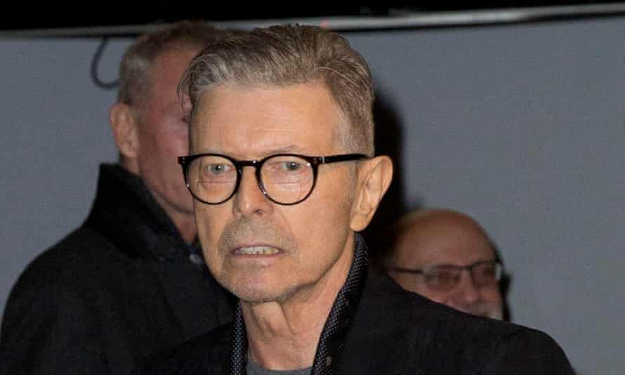 David Bowie at the Theatre Workshop in New York to attend the premiere of the musical Lazarus.
