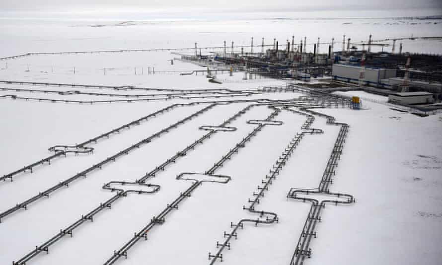 Incoming pipelines leading to the Bovanenkovo gas field on the Yamal peninsula in the Arctic circle