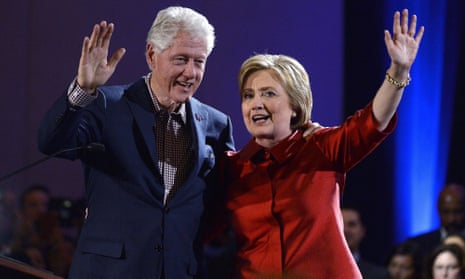 Former president Bill Clinton campaigns with the Democratic frontrunner for president, Hillary Clinton.