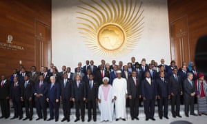 African Heads of State pose for a group photo ahead of the start of the 28th African Union summit in Addis Ababa on Monday.