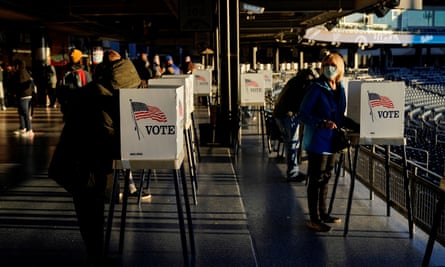 Voters fill out ballots during early voting in Tulsa, Oklahoma, US on 30 October 2020.
