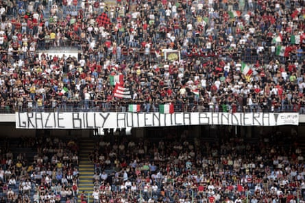 Milan supporters show a banner paying tribute to Costacurta during his final match