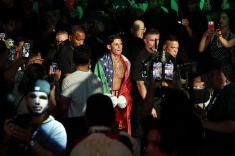 Ryan Garcia prepares to face Conor Benn before their WBC welterweight title fight at T-Mobile Arena in Las Vegas.
