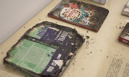 Burnt books on display at Kyiv’s biggest literary event, the Arsenal book festival