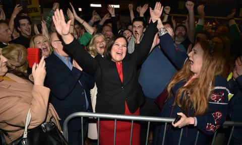 Sinn Féin leader Mary Lou McDonald celebrates with her supporters in Dublin