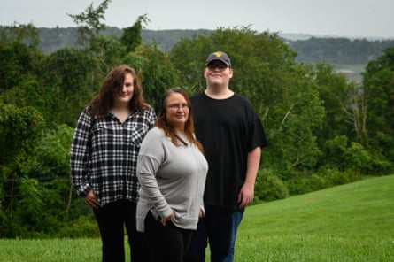 Stormy Johnson, 44, of Kingwood, West Virginia, with her son, Tristan, 13, and her daughter, Violet, 14.