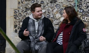 Riley Carter Millington as Kyle, left, with Lacey Turner as Stacey in EastEnders.