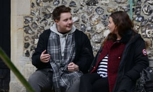 Riley Carter Millington as Kyle, left, with Lacey Turner as Stacey in EastEnders.