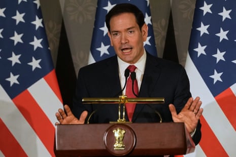 The US secretary of state, Marco Rubio, took questions on Iran during a joint news conference with India’s foreign minister, Subrahmanyam Jaishankar, in New Delhi, India on Sunday.