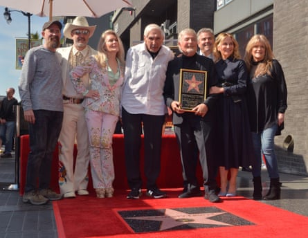 Puppeteers Sid (left) and Marty Krofft are joined by Greg Garcia, David Arquette, Beverly D’Angelo, Maureen McCormick and Susan Olsen during ceremony honoring them with the star on the Hollywood Walk of Fame on 13 February 2020.