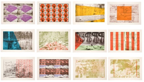 Walls of Gaza II, 1994, by Laila Shawa, including the print 20 Targets, top row, second left
