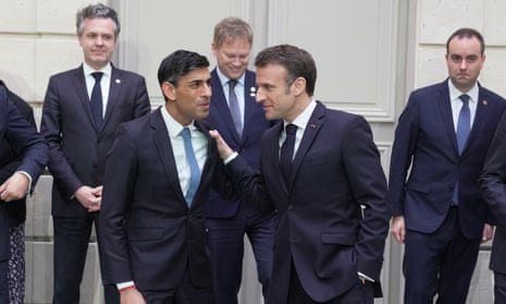 Britain’s prime minister, Rishi Sunak, and the French president, Emmanuel Macron, attend the French-British summit at the Élysée Palace in Paris on Friday.