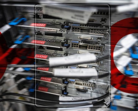 computer with lots of wires