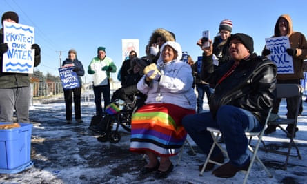 Opponents of the Keystone XL oil pipeline are seen demonstrating in sub-freezing temperatures last month in Billings, Montana.