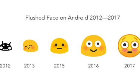 The evolution of the “flushed face” emoji over five years of Android.