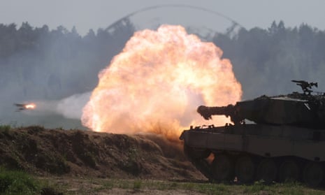 A Polish Leopard 2PL tank fires during a 2022 military exercise.