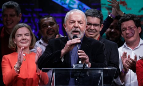 Former president of Brazil and Worker's Party candidate in the 2022 Brazilian elections Luiz Inacio Lula da Silva speaks in Sao Paulo, Brazil, as counting draws to a close on 2 October 2022. 