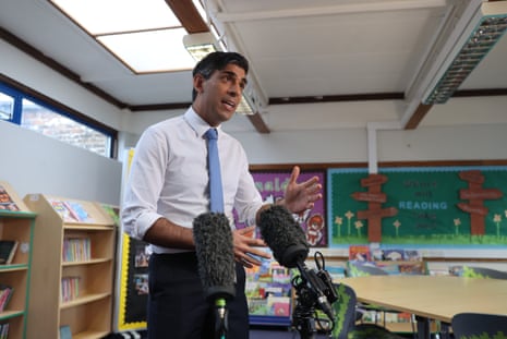 Rishi Sunak speaking to the media on a visit to Glencraig integrated primary school in Holywood, Co Down.