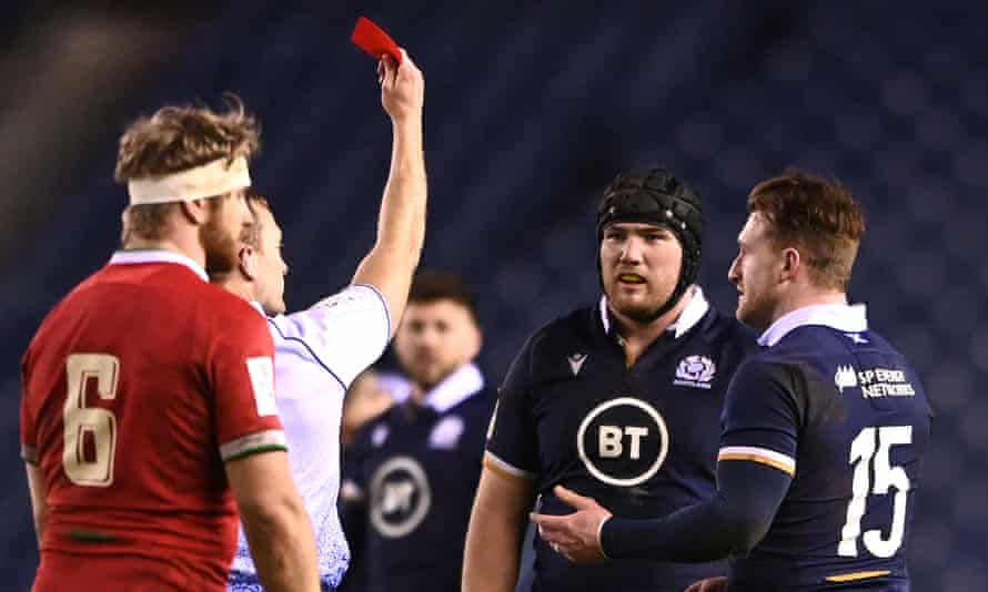 Scotsman Zander Fagerson is sent off against Wales during his team's 25-24 defeat at Murrayfield