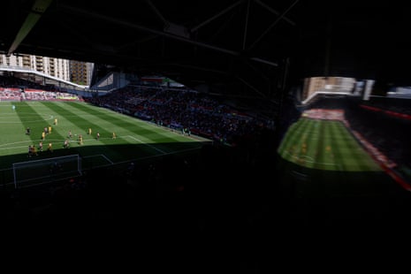The reflection from the back of the stand at the Gtech Community Stadium during Brentford’s 4-2 victory over Brighton