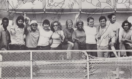 The mixed-gender, multi-ethnicity, 11-strong crew of the Acali, captained by Maria Björnstam (centre)