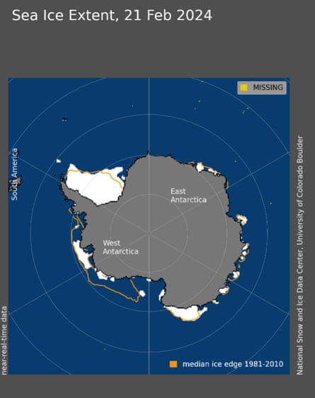 Antarctica sea ice extent on 21 February 2024.
