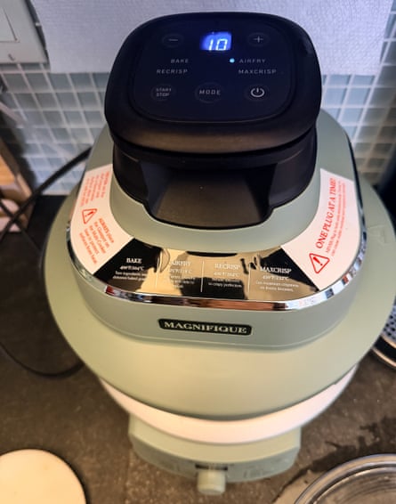 close-up of air fryer powered on
