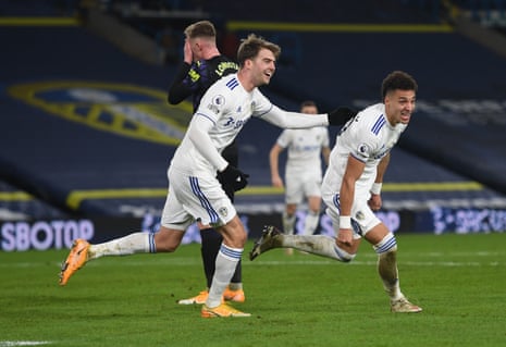 Rodrigo Moreno celebrates as he scores Leeds United’s second goal.