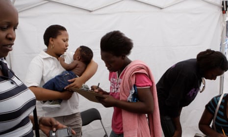 People queue to be tested for HIV at a mobile clinic in Johannesburg.