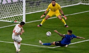 Steven Zuber shoots straight at the keeper.