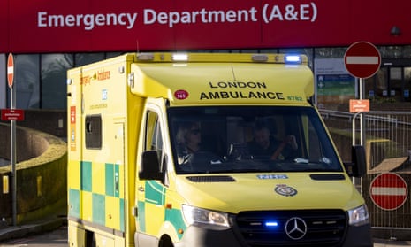 An ambulance leaves St Thomas' hospital in London