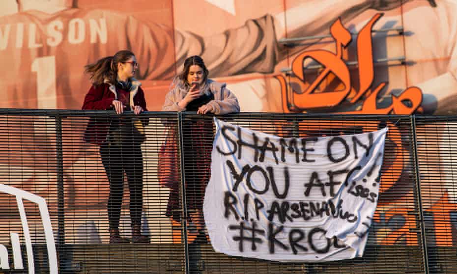 A banner outside Arsenal’s Emirates Stadium