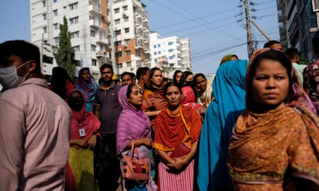 Bangladeshi garment workers gather during a protest demanding an increase in their wages at Mirpur in Dhaka, Bangladesh, on 31 October.
