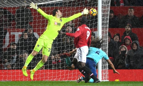 Romelu Lukaku scores the opening goal for Manchester United in their Premier League match against Bournemouth.