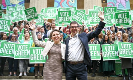 Green party co-leaders Carla Denyer and Adrian Ramsay at its campaign launch in Bristol on 30 May 2024.