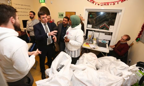 Andy Burnham on a visit to a homeless shelter in Manchester.