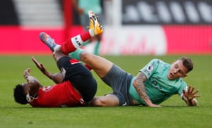Digne fouls Walker-Peters before being sent off.