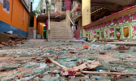 Damage inside the Radha Madhav temple, Noakhali